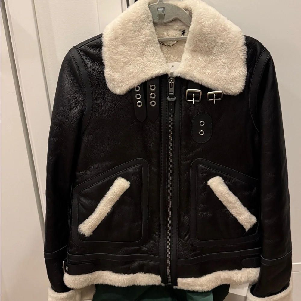 Coach Black Leather & Shearling Jacket NWT - Picture 4 of 5